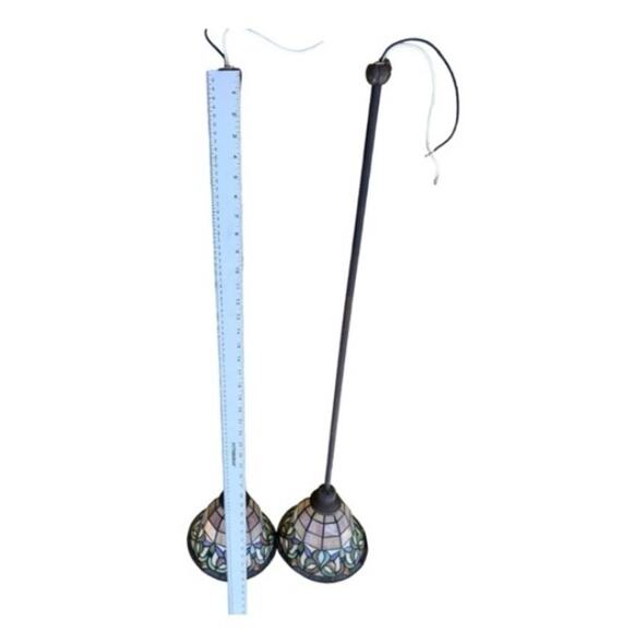Portfolio Tiffany Style Stained Glass Art Fixtures Bronze x2 Pendant Lights - Picture 10 of 15